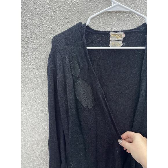 Beldoch Popper Womens Cardigan Sweater Size Large Black Open Front VTG - Picture 2 of 9